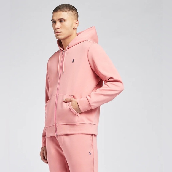 Polo By Ralph Lauren Men's Salmon Pink Solid Double Knit Full Zip Hoodie - Picture 2 of 5
